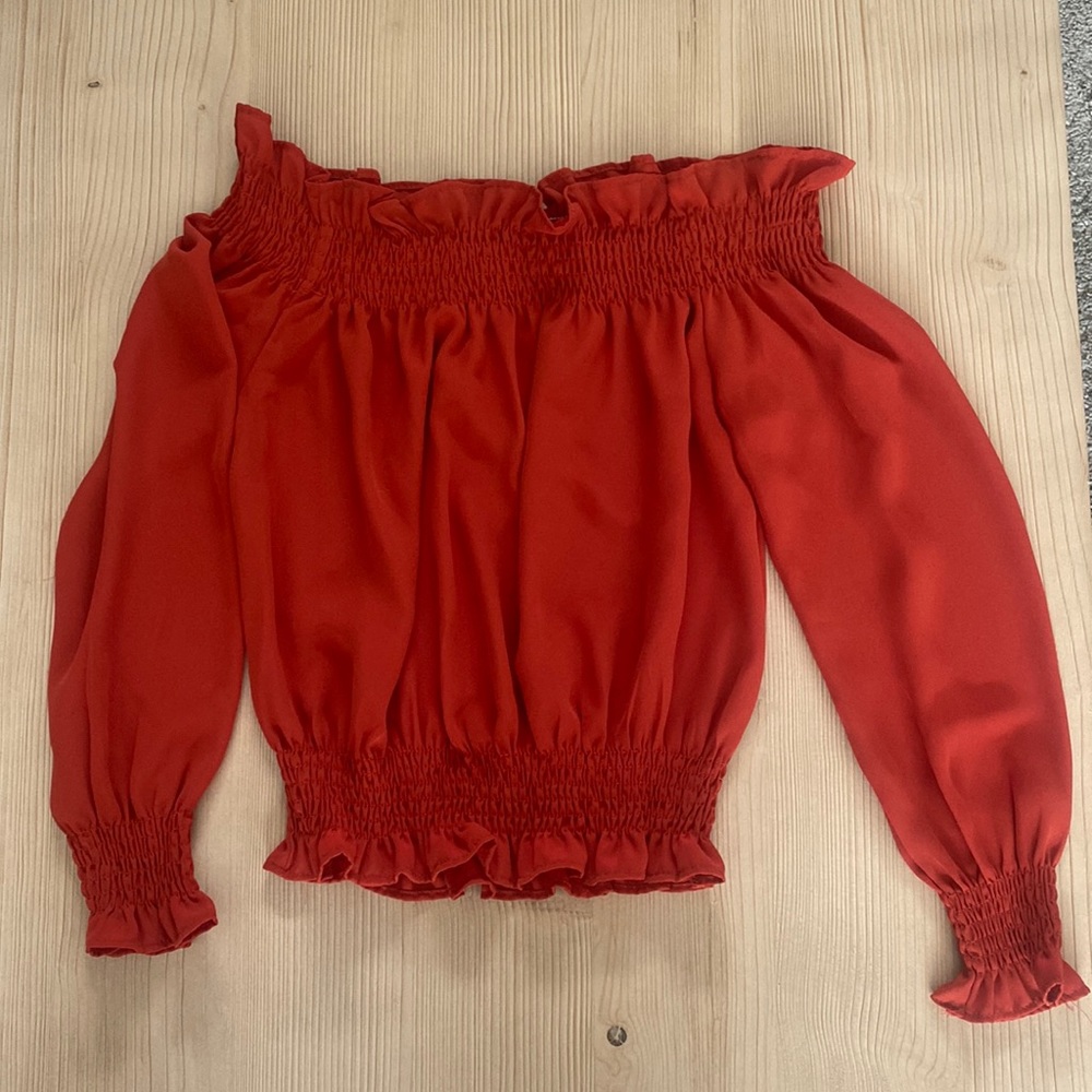 Showpo off the shoulder top in burnt orange/red colour